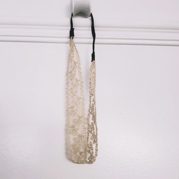 Vintage style Boho Lace Embroidered Lettuce Trim Stretchy Headband Piece - Picture 2 of 5